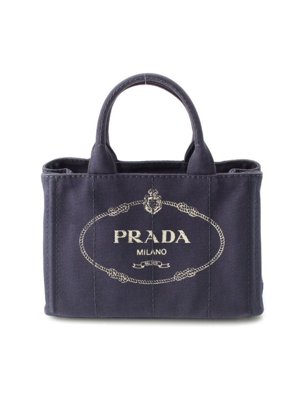 Prada Canapa Tote Canvas Logo 2-Way Shoulder Bag Navy Blue